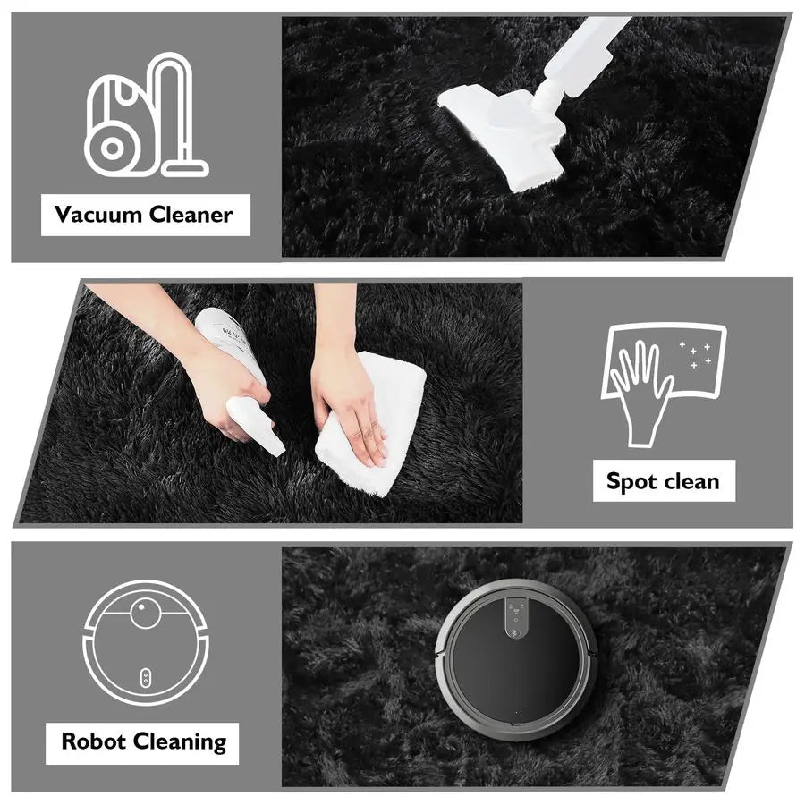 8x10 Fluffy Area Rugs for Living Room,Shag Area Rug for Bedroom,Black Soft Fuzzy Rug NonShedding Indoor Plush Carpet for Kids B