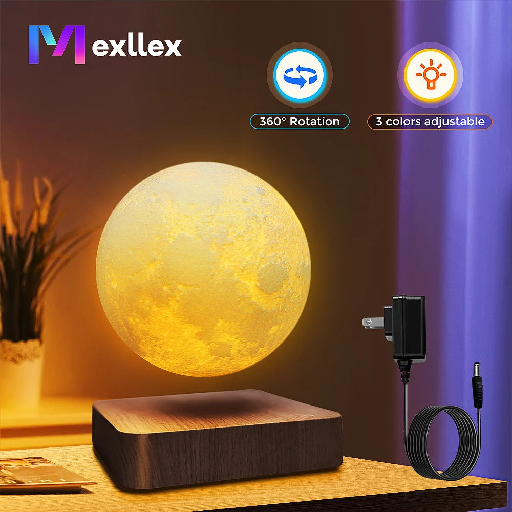 Mexllex Magnetic Moon Lamp With Wooden Base Three Temperature LED