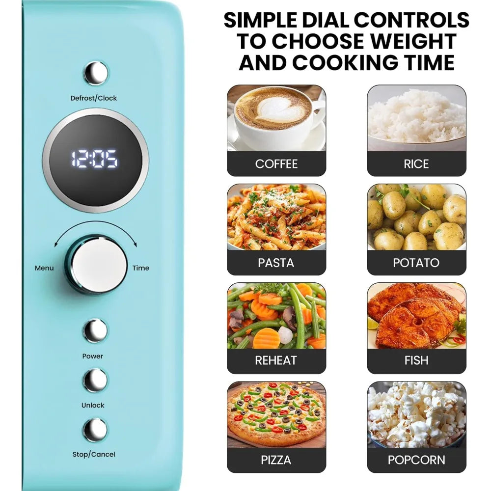 Retro Microwave Oven 20L 700W With 8 Presets For Coffee Rice Pasta