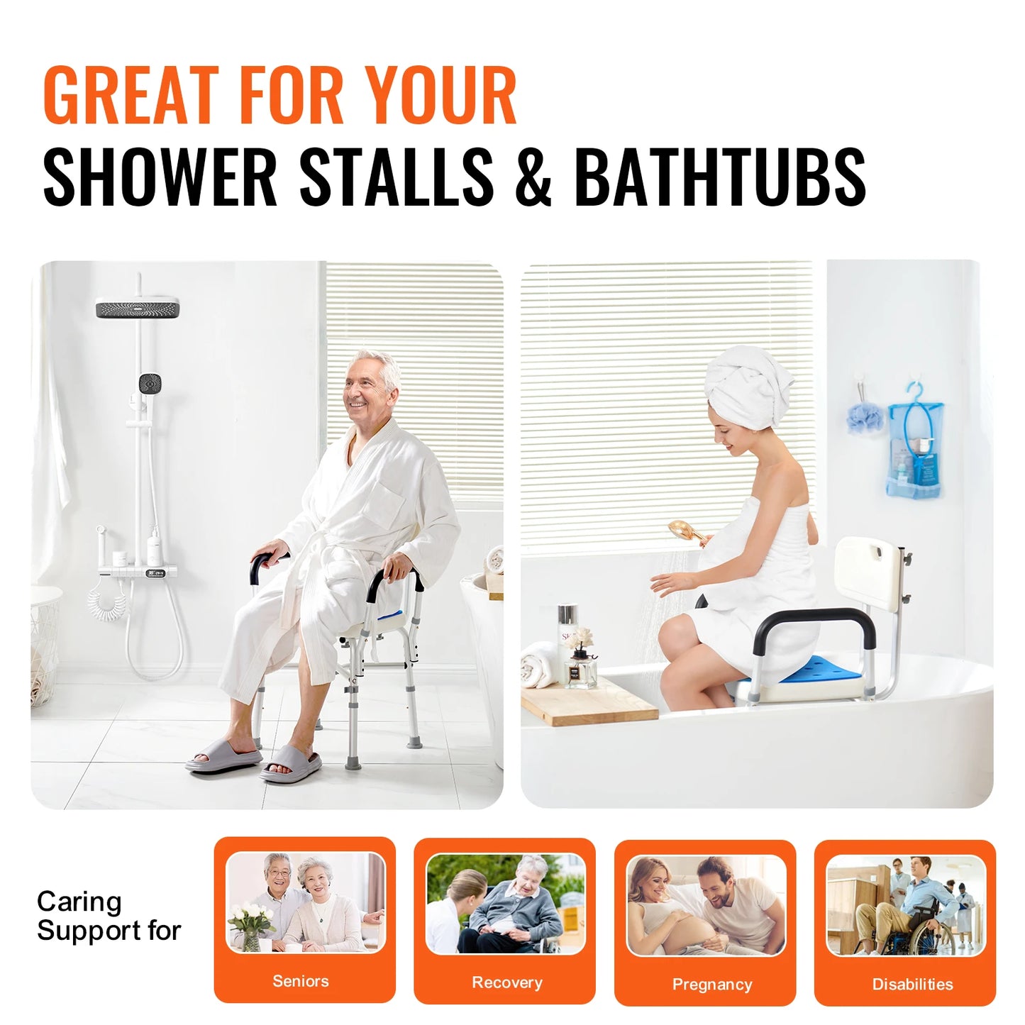 SucceBuy Adjustable Shower Chair for Elderly and Disabled Bathing
