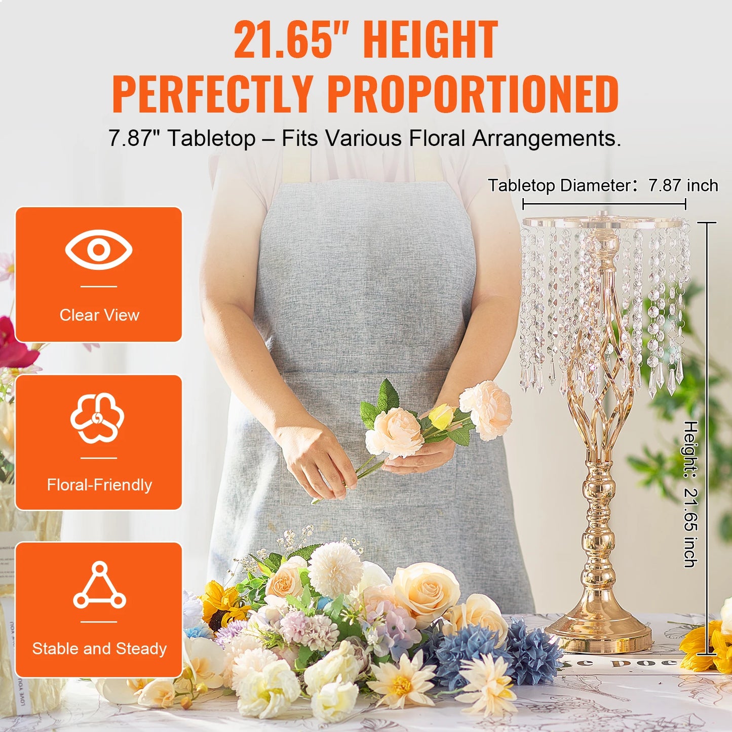 NONECN Tall Crystal Wedding Flower Stand Metal Centerpiece Vase