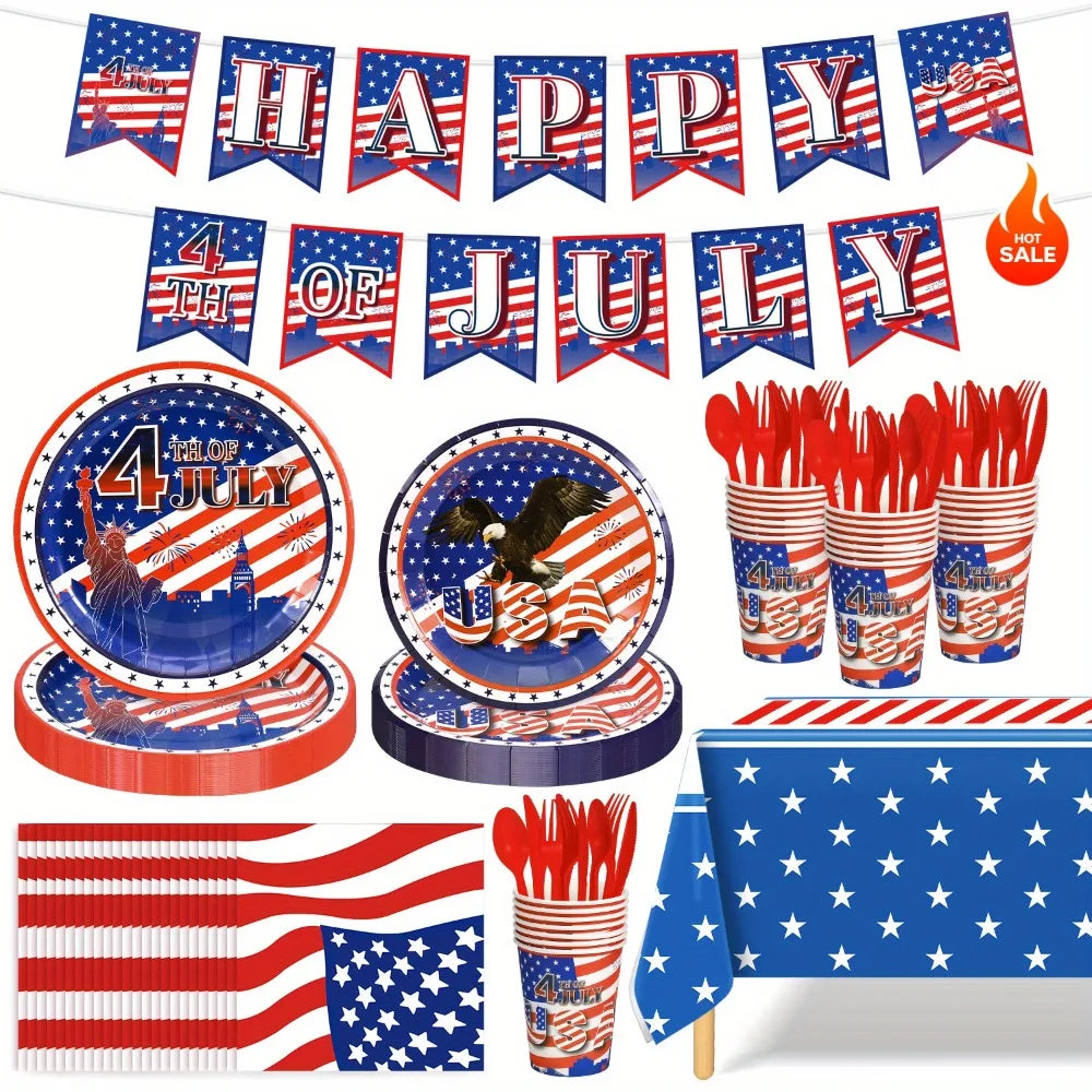 Patriotic Disposable Tableware Set for 4th of July Party