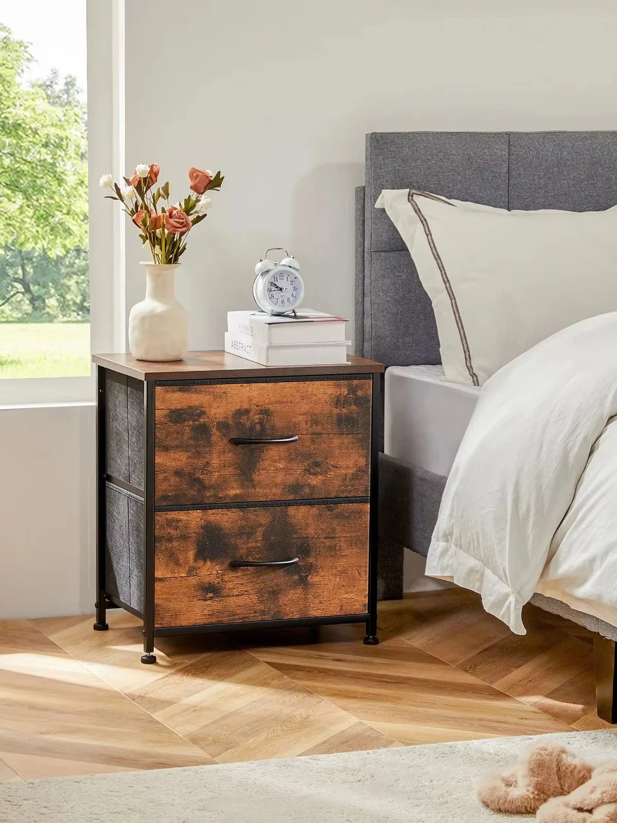 JHK Nightstand With Storage Drawers And Cabinet Bedroom Furniture