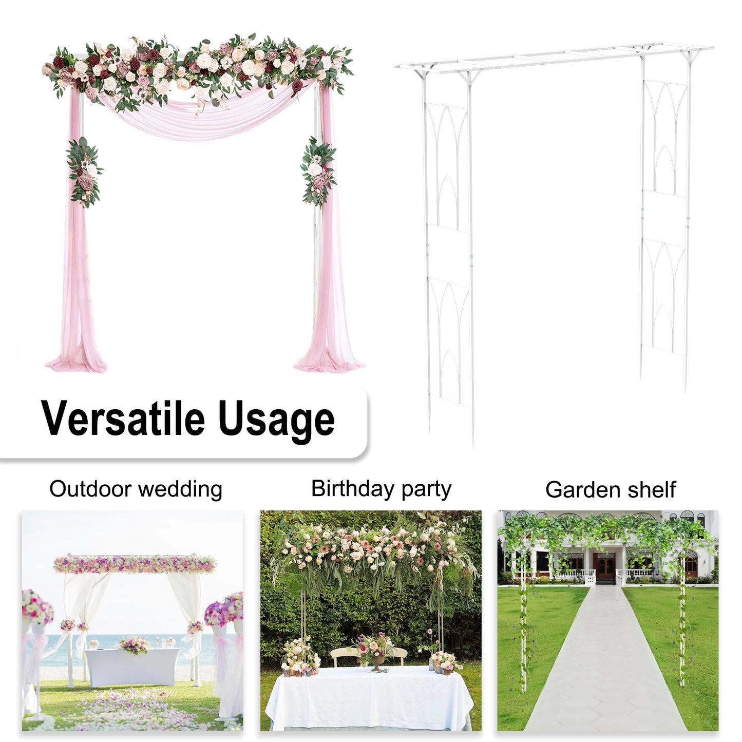 Sturdy Metal Garden Arch Wedding Archway Trellis Outdoor