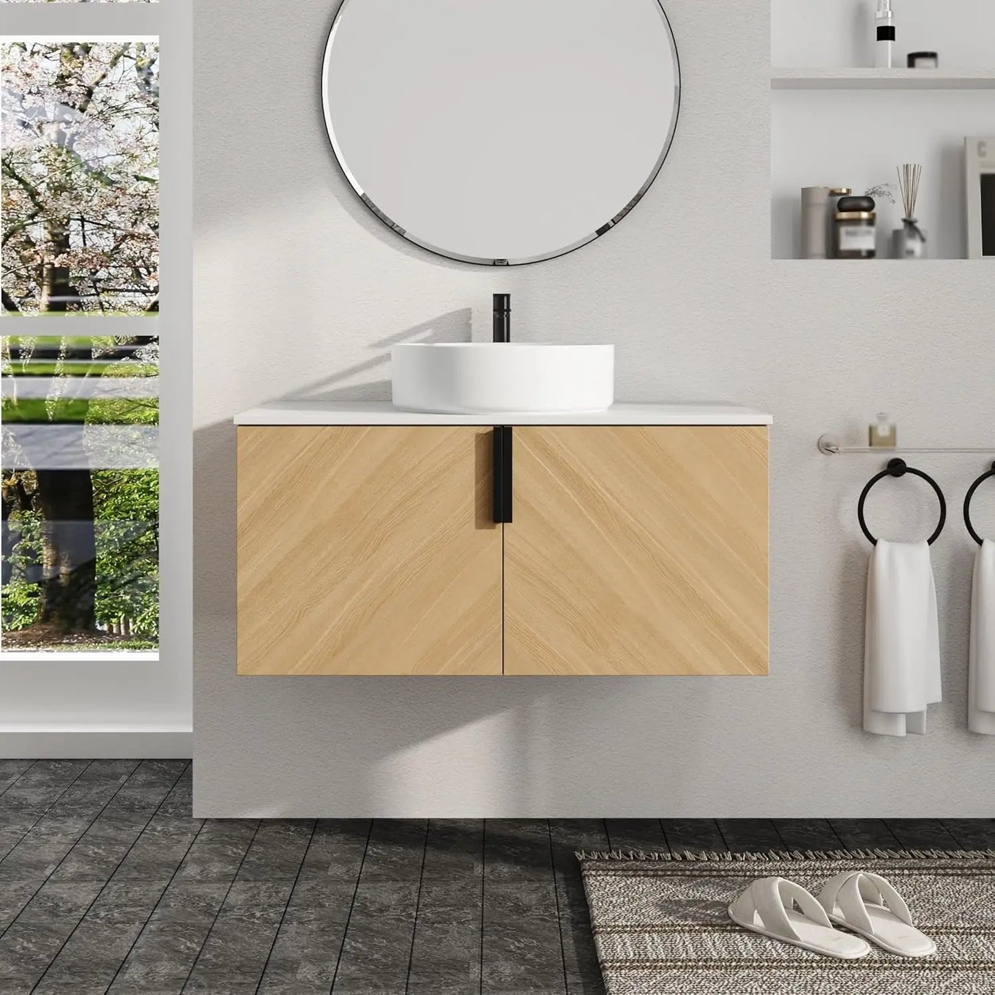 Floating Bathroom Vanity With Sink Top Wood Modern Set