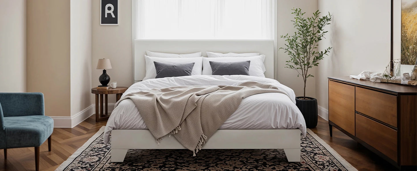 HOOMIC Upholstered Bed Frame With Adjustable Headboard Soft Linen