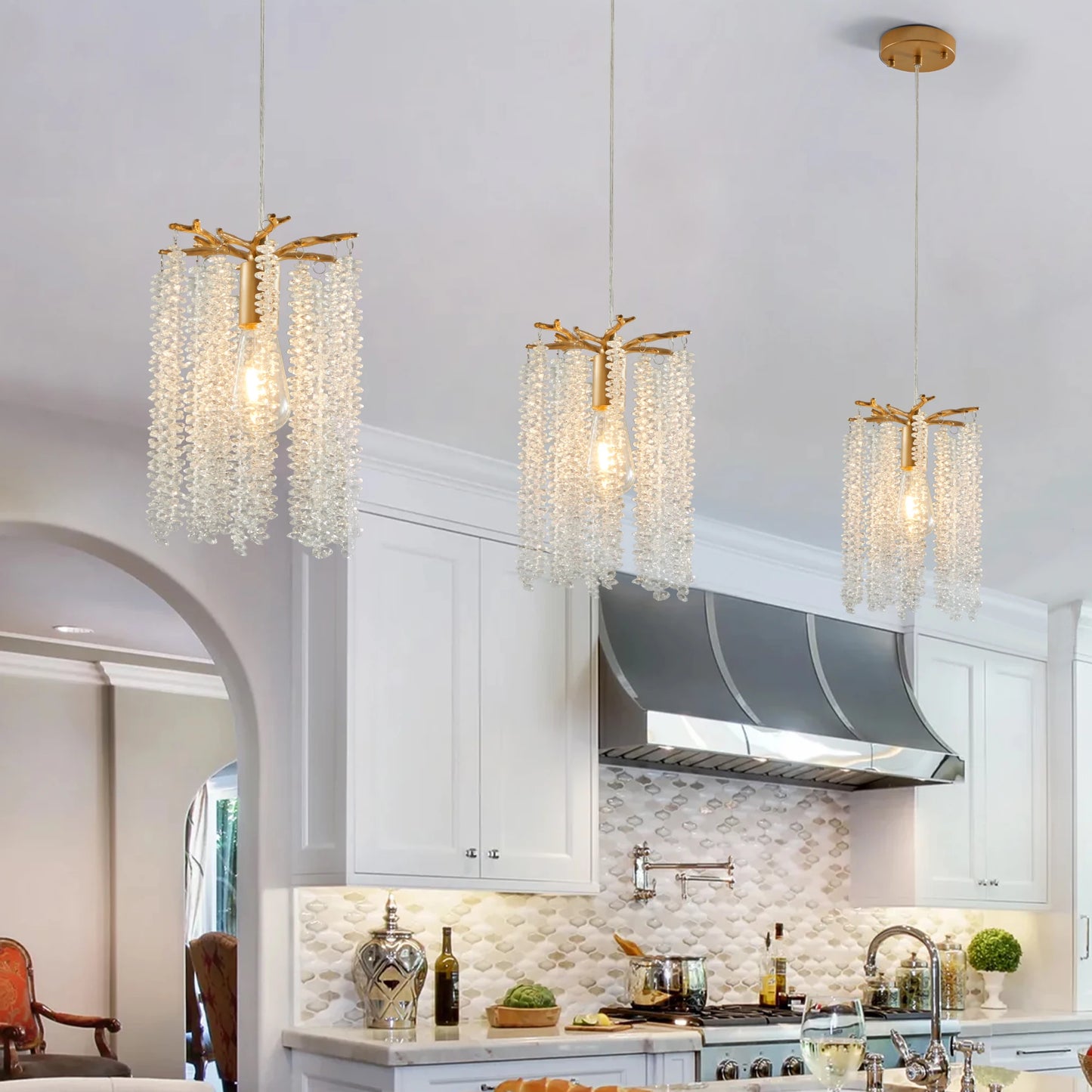 ARLGSITE Crystal Pendant Lights 3-Pack Beaded Waterfall Chandelier