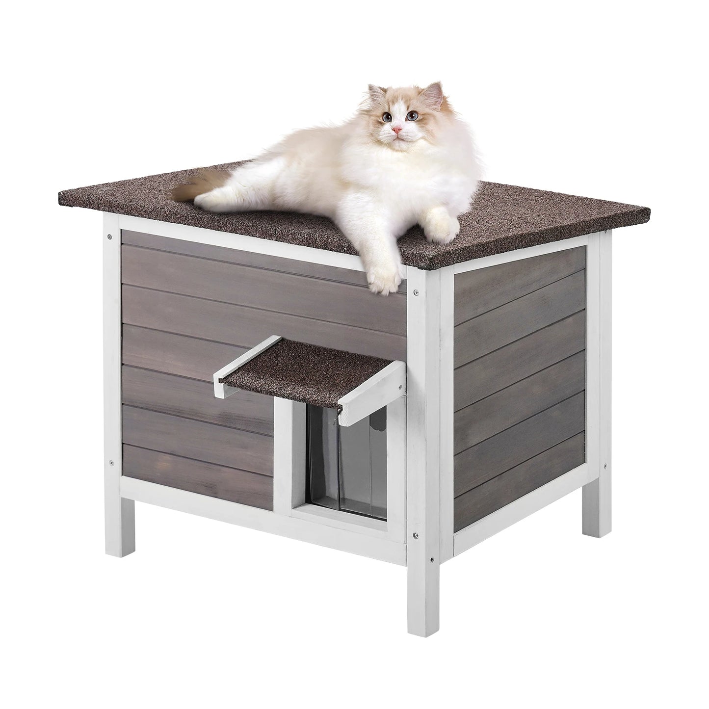 SucceBuy Outdoor Cat House Weatherproof Shelter With Foam Insulation