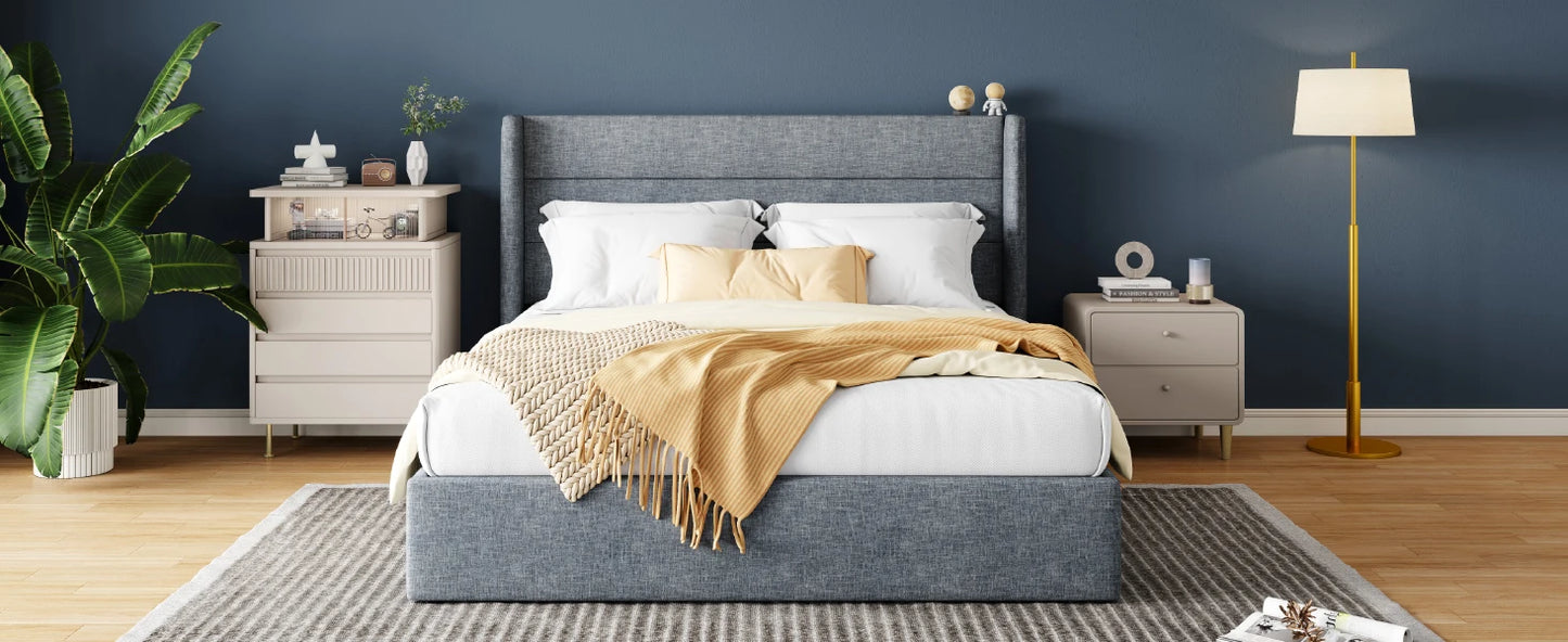 HOOMIC Lift Up Storage Bed With Wingback Headboard