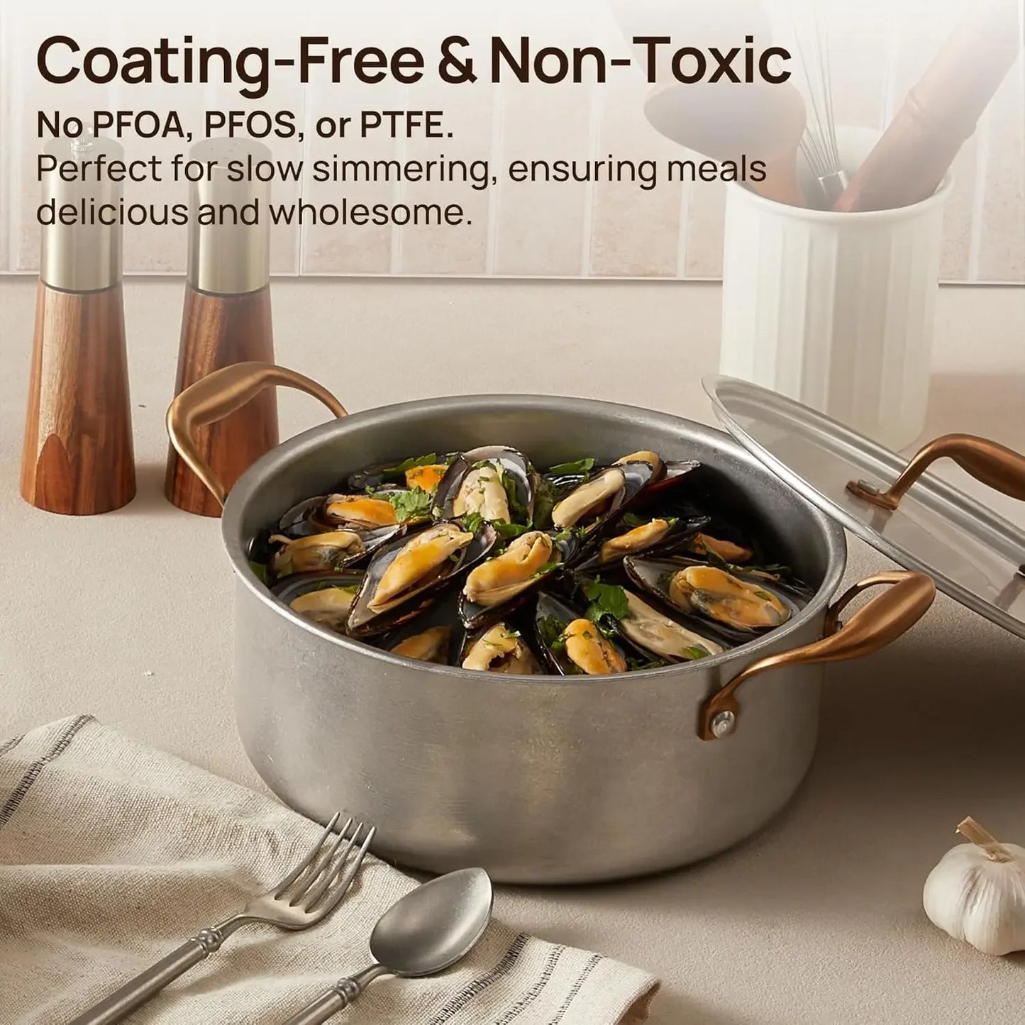 Vintage Stainless Steel Cookware Set Non Toxic PFOA PFOS PTFE