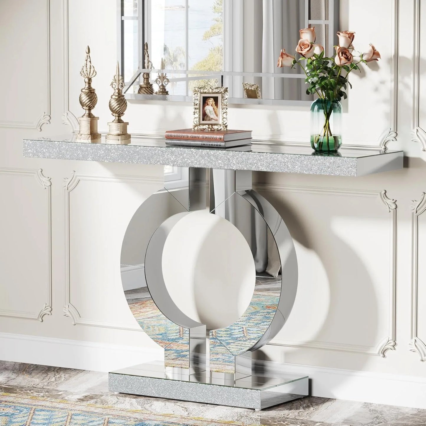Little Tree Mirrored Console Table With O Shaped Base Entryway