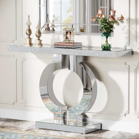 Little Tree Mirrored Console Table With O Shaped Base Entryway