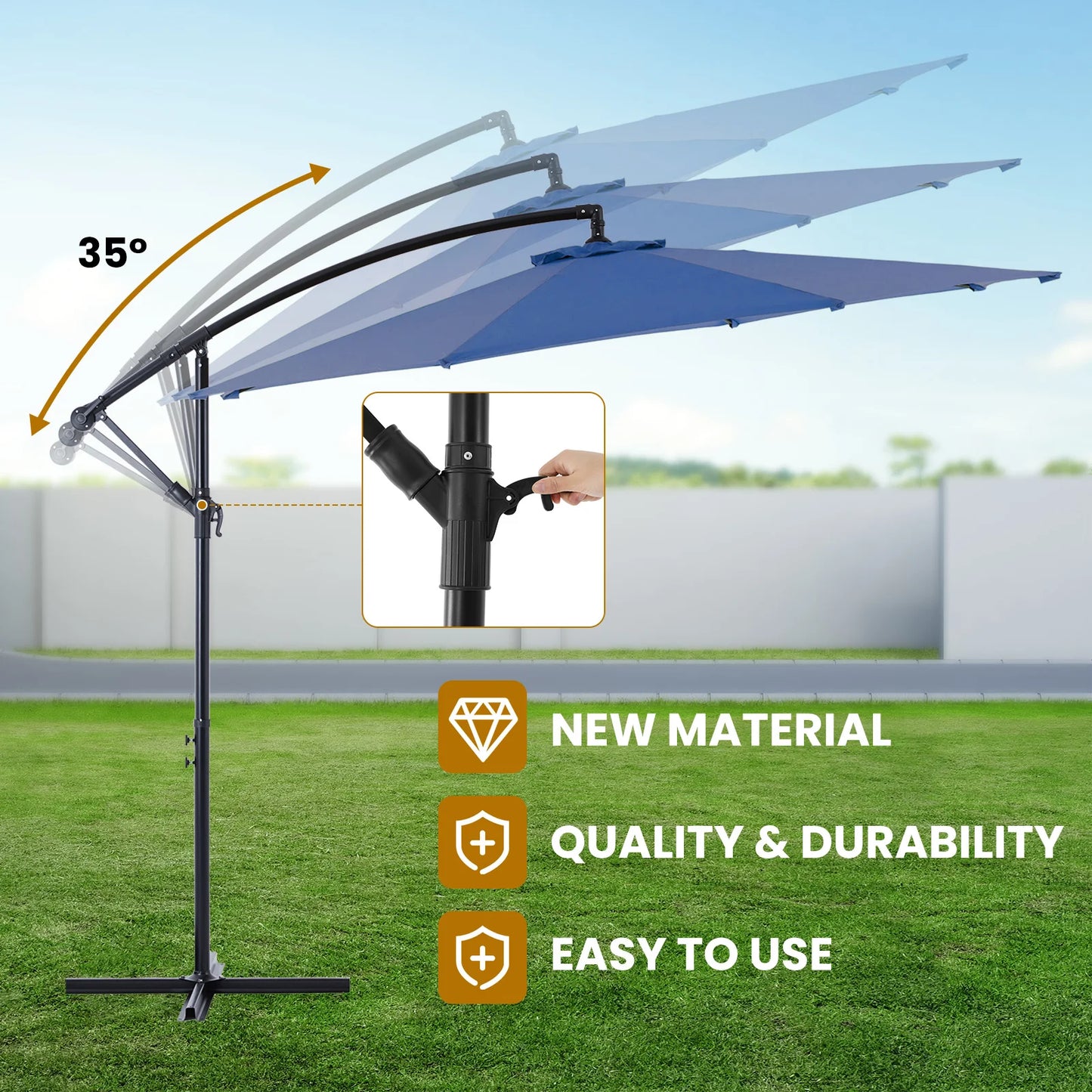 JHK Outdoor Patio Hanging Cantilever Umbrella With Easy Tilt Adjustment