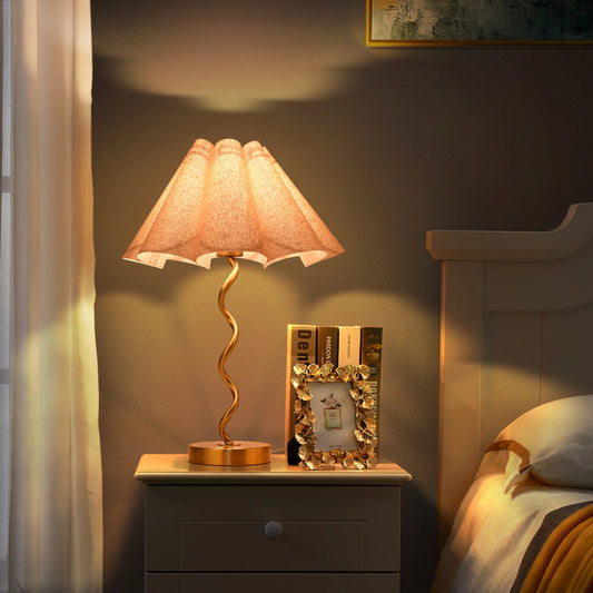 Modern Scalloped Pleated Table Lamp for Nightstand and Desk