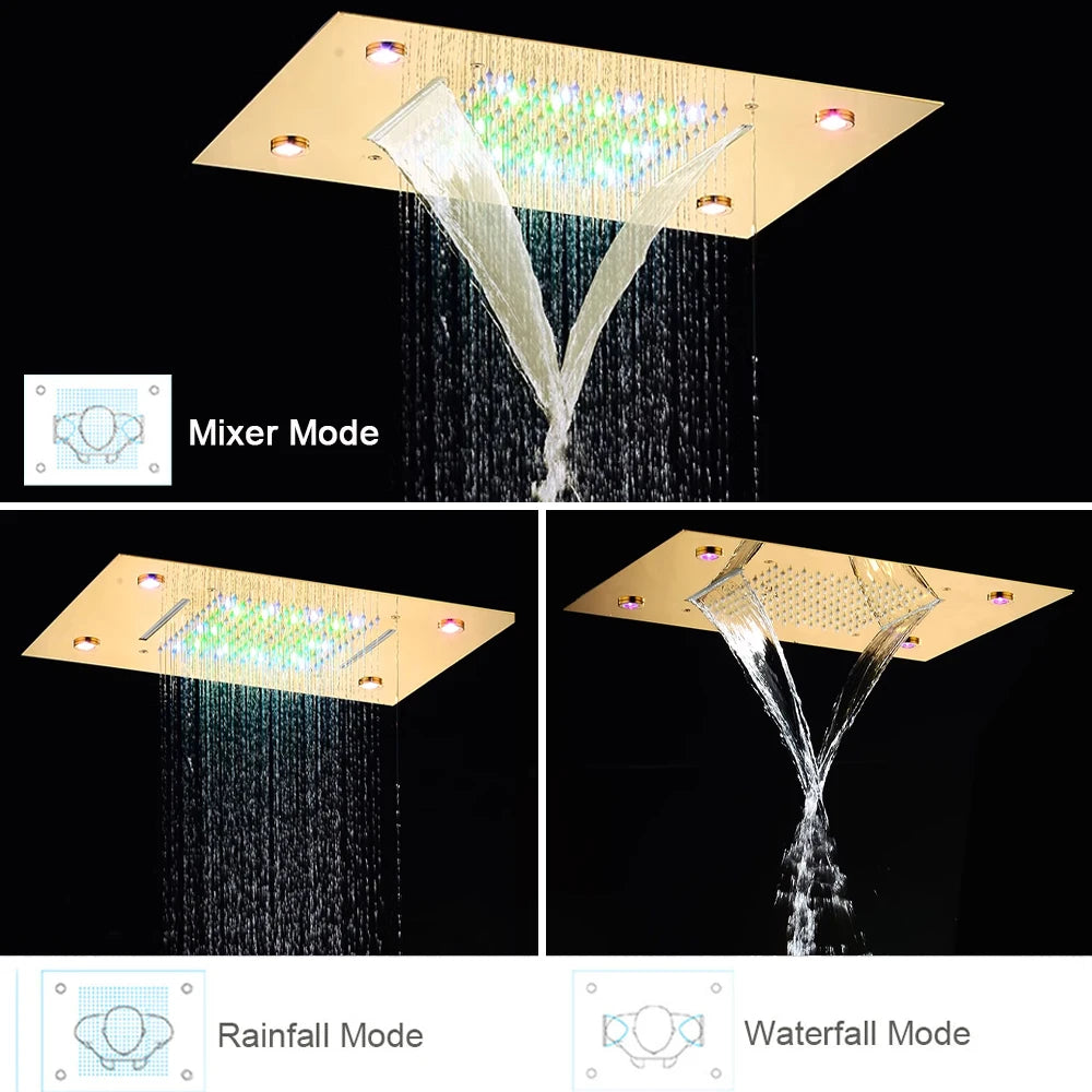 SAFLIHCAR Ceiling Rainfall Shower Set With Remote Control LED
