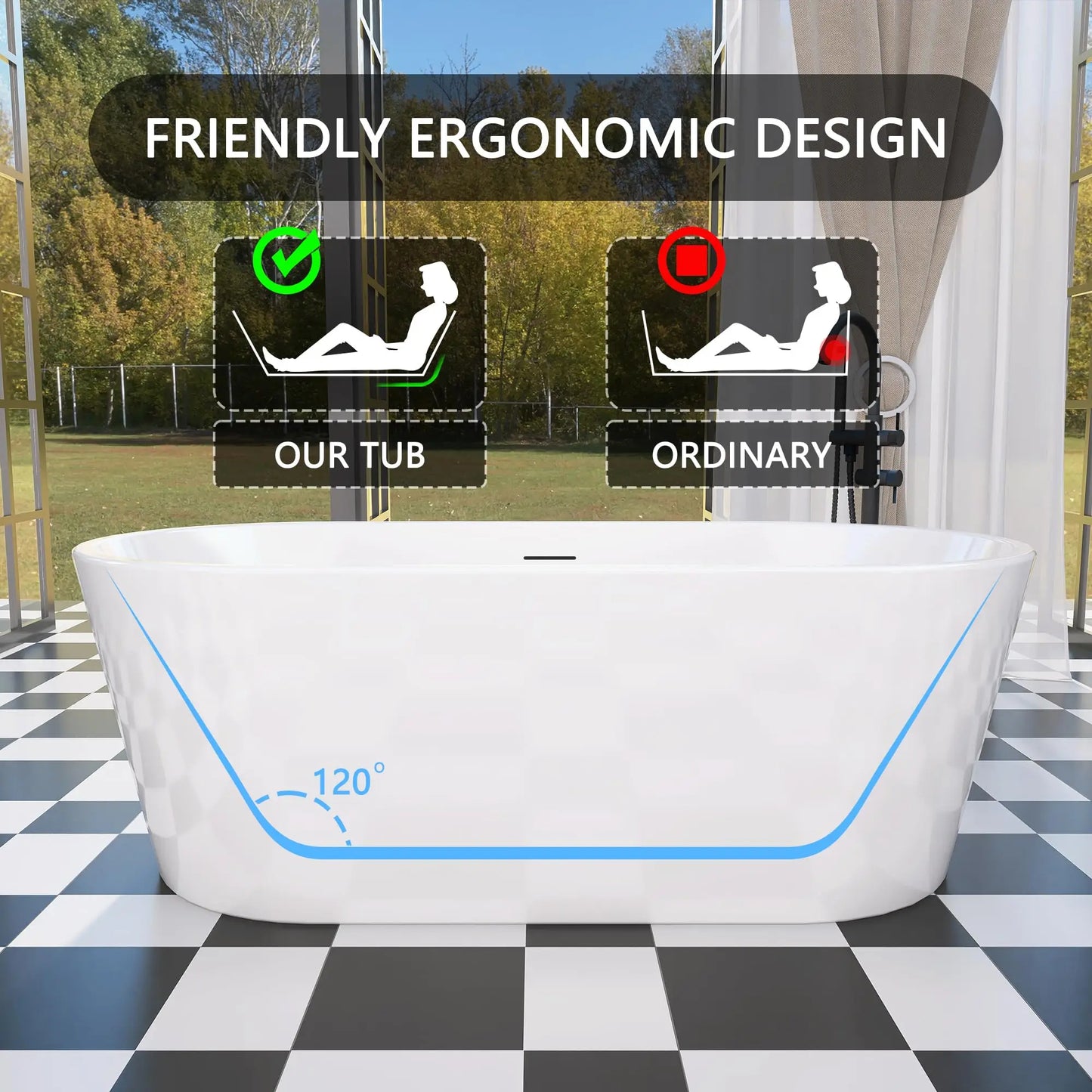 Sh.Kl Acrylic Freestanding Bathtub Soaking Tub With CUPC Certification