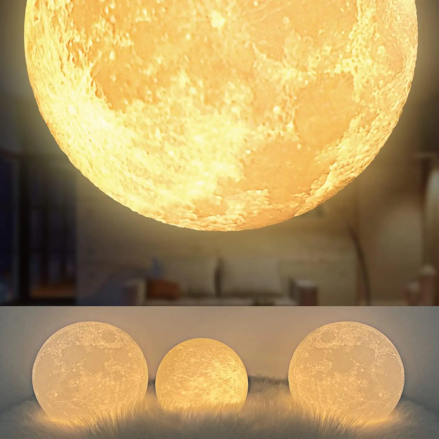 Mexllex Magnetic Moon Lamp With Wooden Base Three Temperature LED