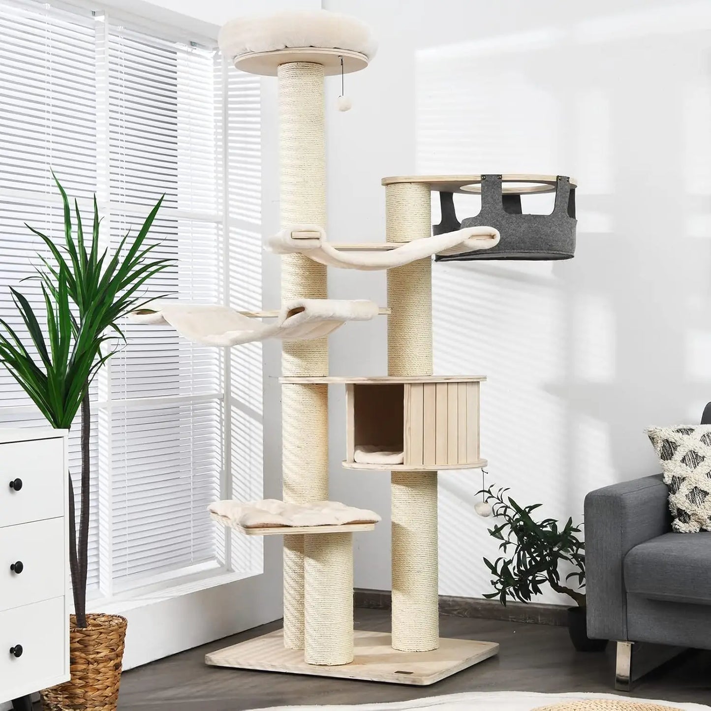 Cat Tree Multi-Level Tower With Sisal Scratching Posts Hammocks