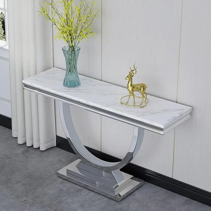 Modern Faux Marble Coffee Table With Silver Mirrored Finish