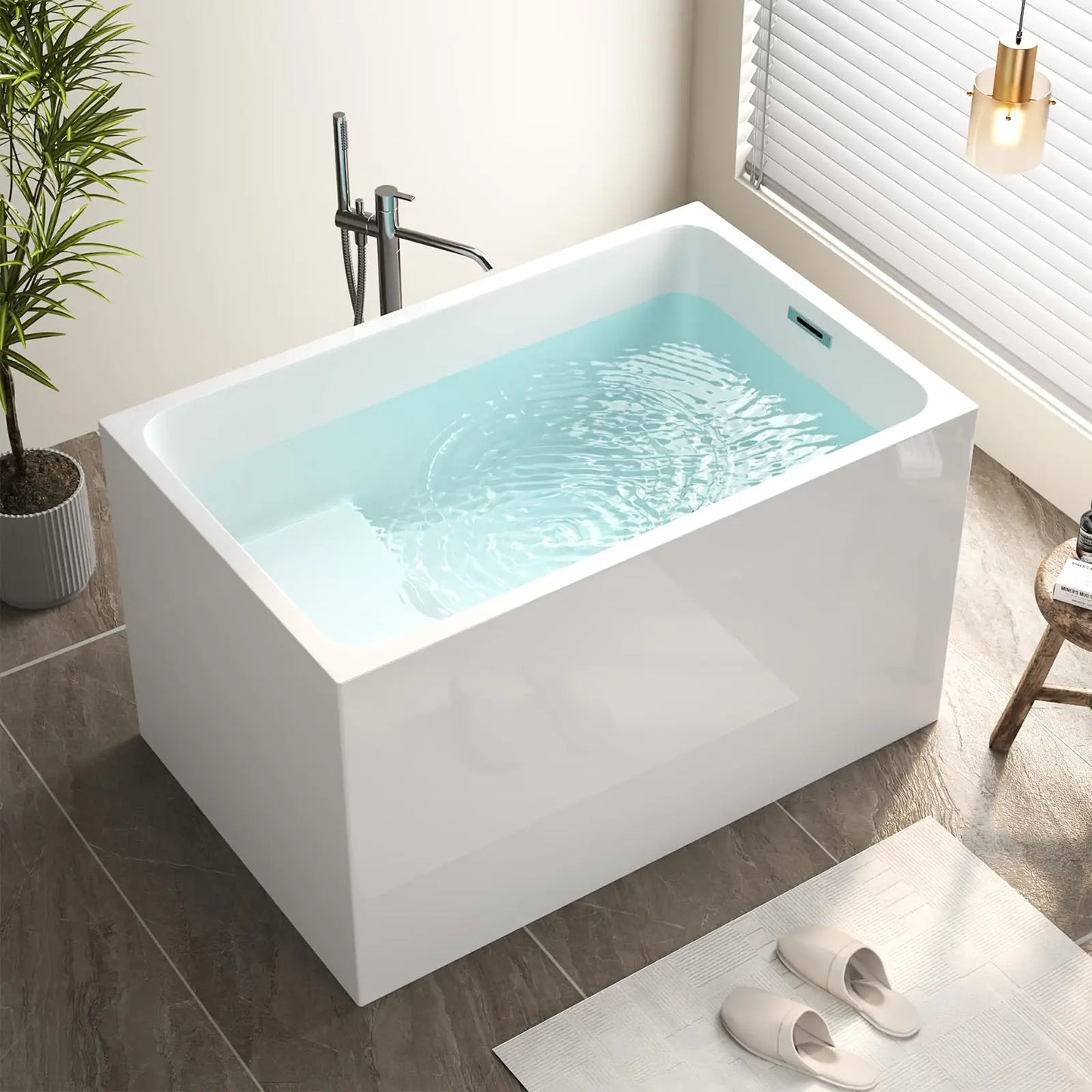 SH.KL Acrylic Freestanding Bathtub With Seat Chrome Overflow Drain