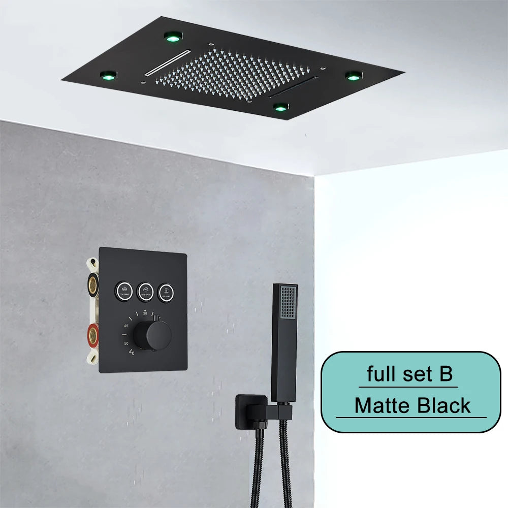SAFLIHCAR Ceiling Rainfall Shower Set With Remote Control LED