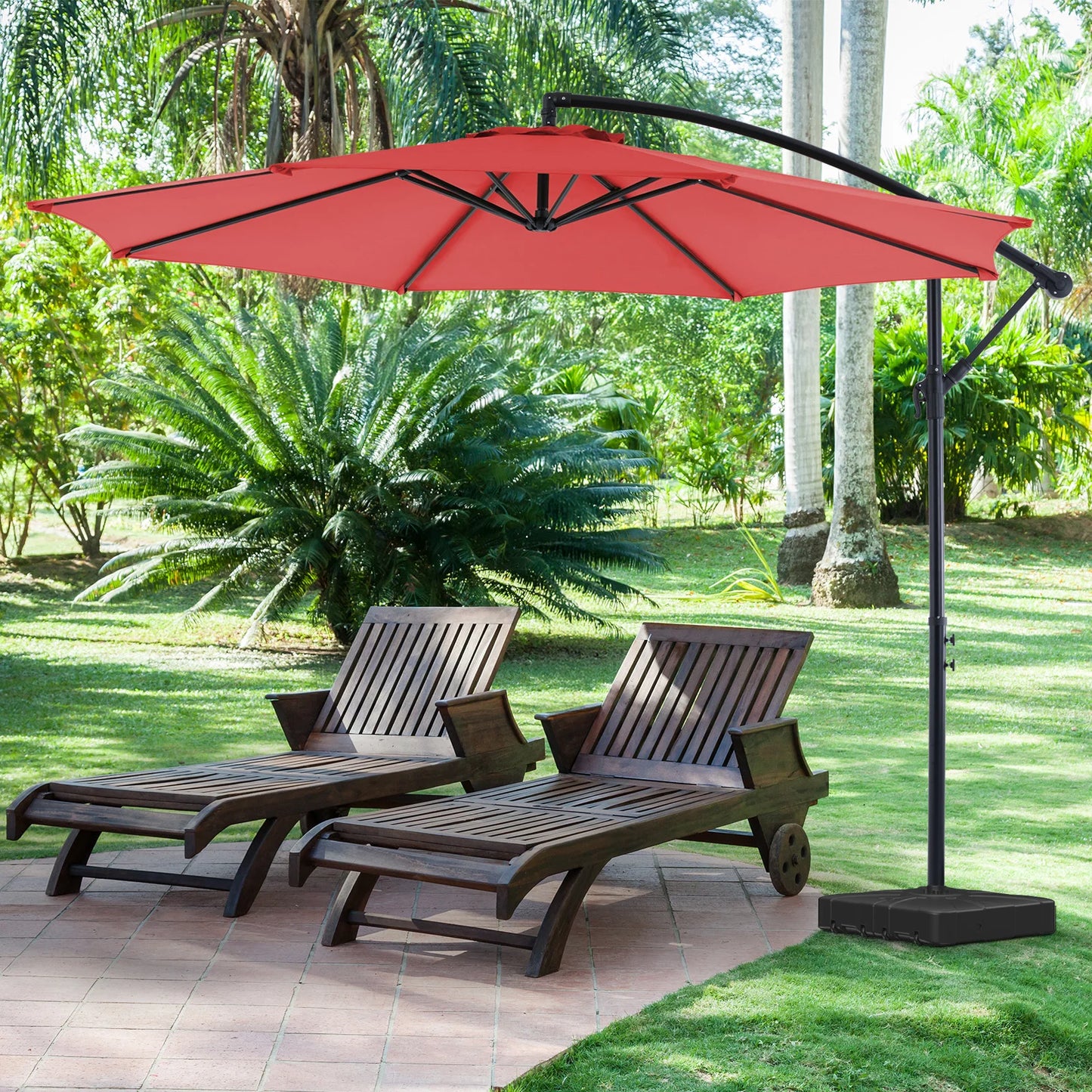 JHK Outdoor Patio Hanging Cantilever Umbrella With Easy Tilt Adjustment