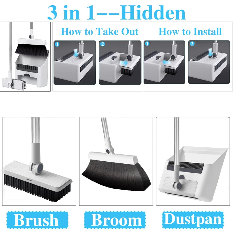3 In 1 Broom And Dustpan Set For Efficient Cleaning