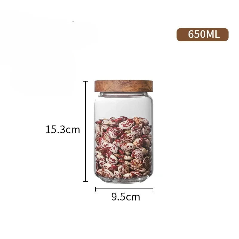 Glass Airtight Canister Set With Wood Lids For Kitchen