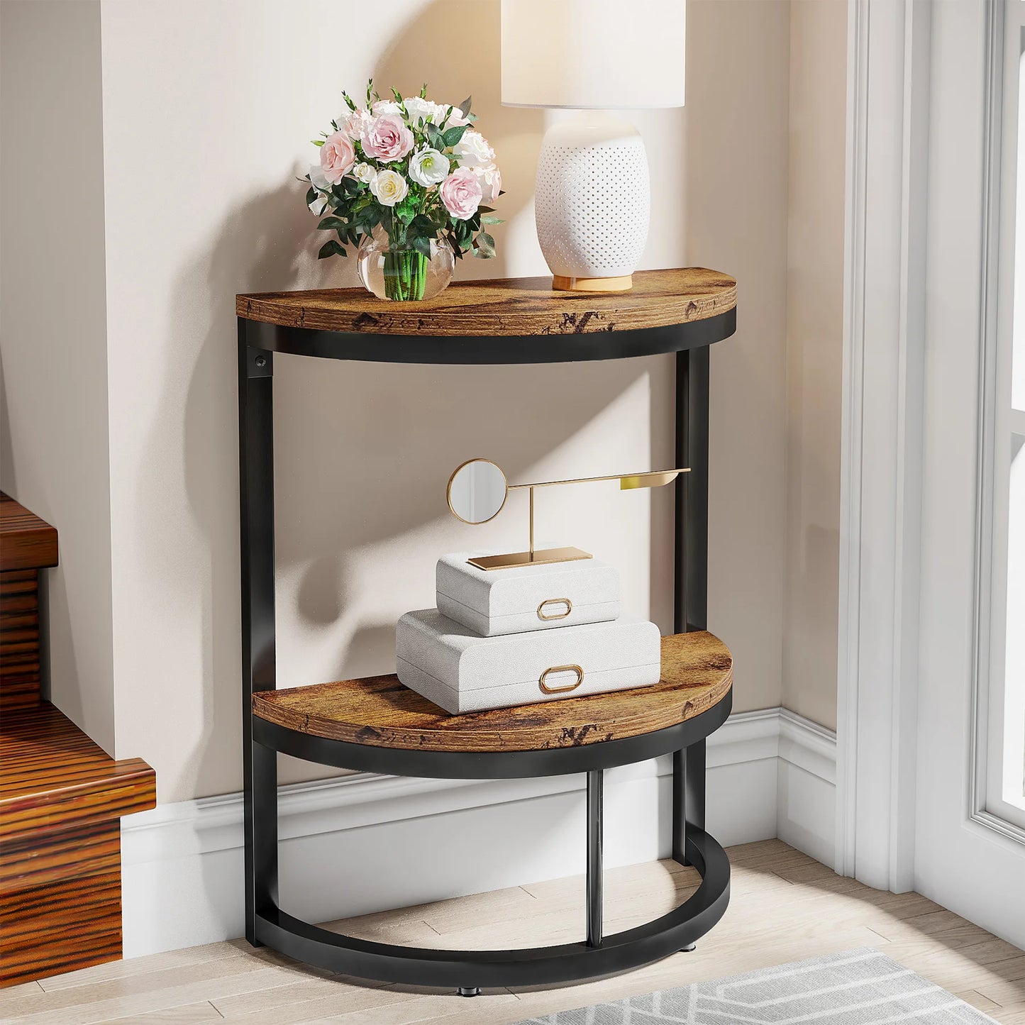 Tribesigns End Table Semi Circle With Storage Shelf
