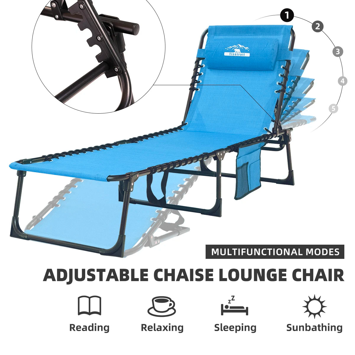 Tisetrail 2-Pack Folding Chaise Lounges With 5-Position Recliner