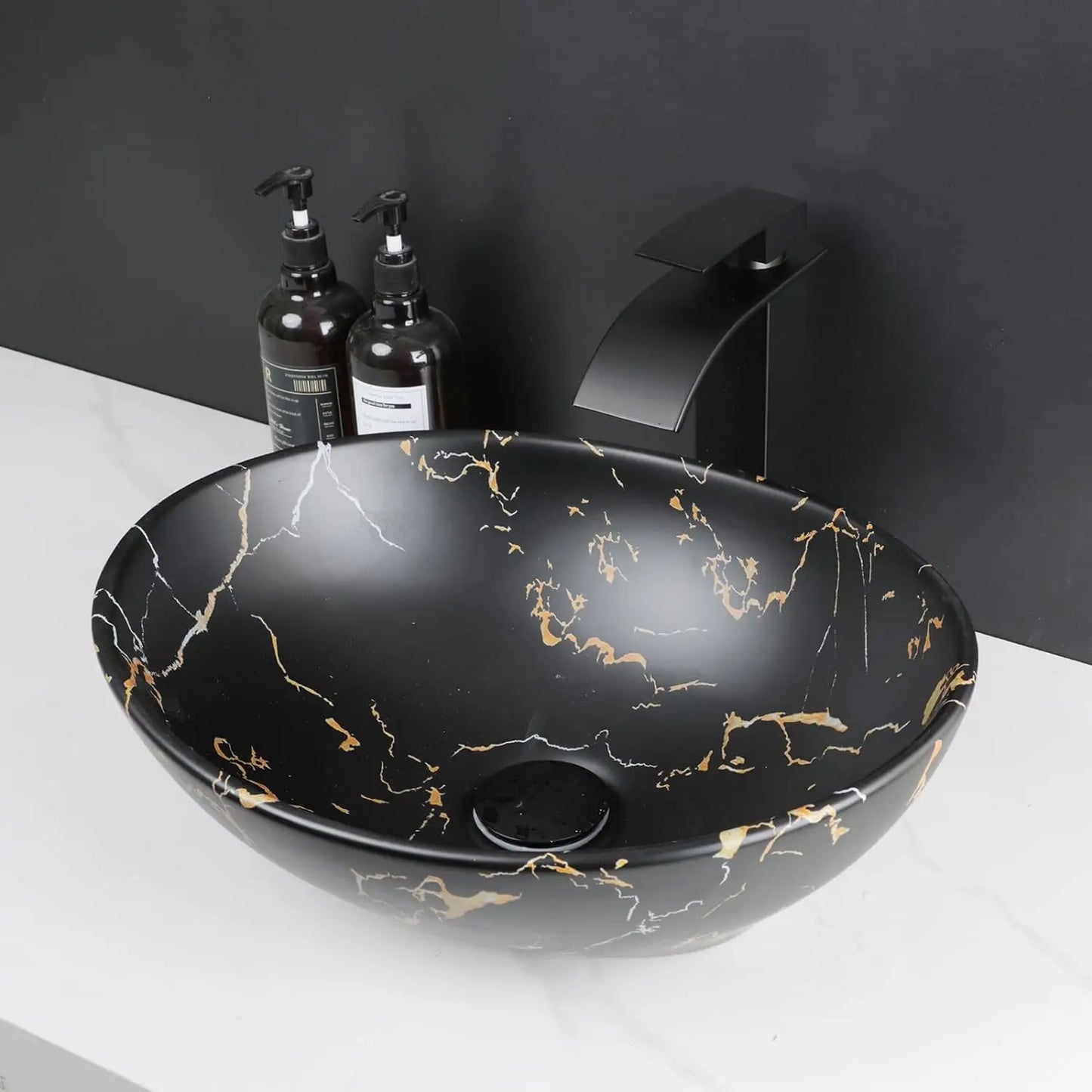 KEMAIDI Oval Vessel Sink With Faucet Marble Finish