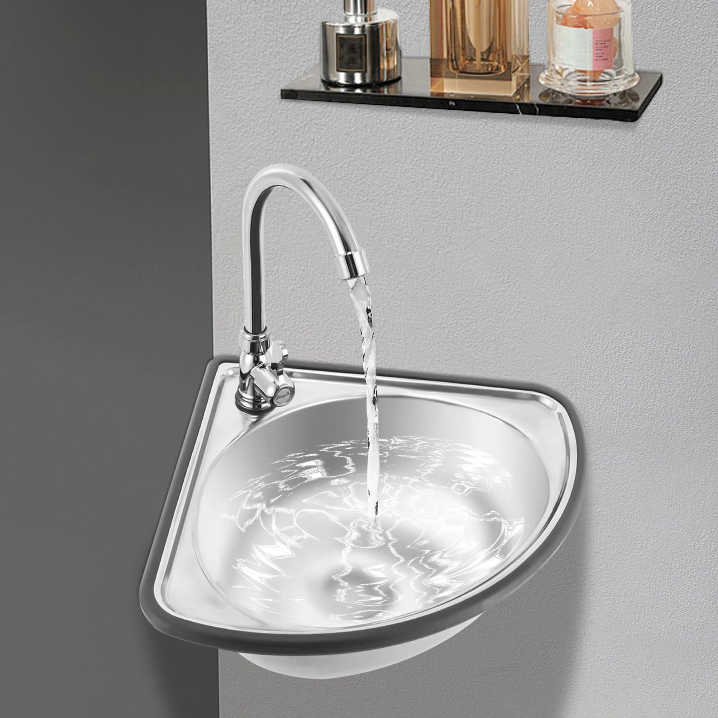 Bymaocar Corner Wall-Mounted Triangular Hand Basin Sink With Faucet