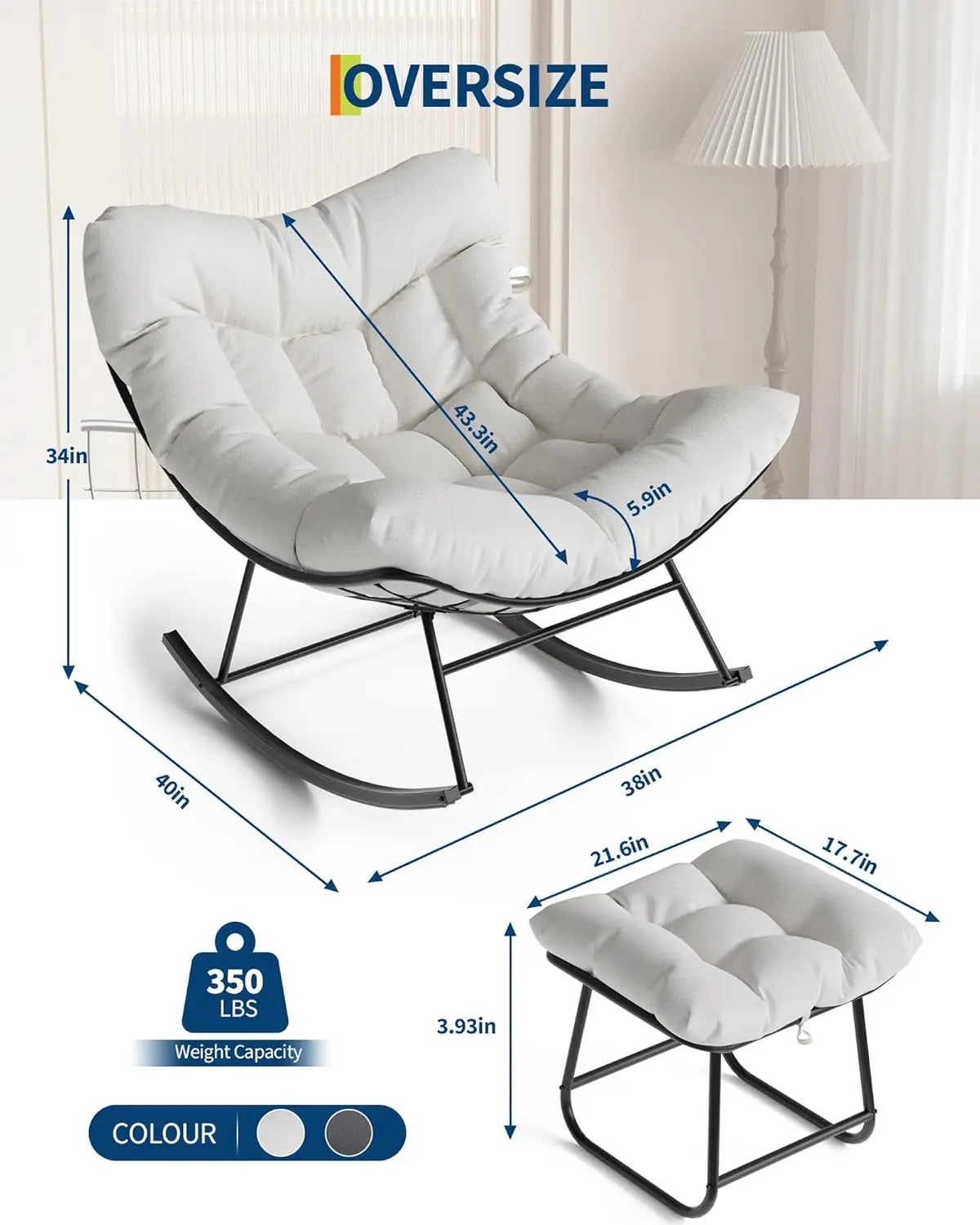 TWISTER.CK Outdoor Papasan Rocking Chair With Footrest