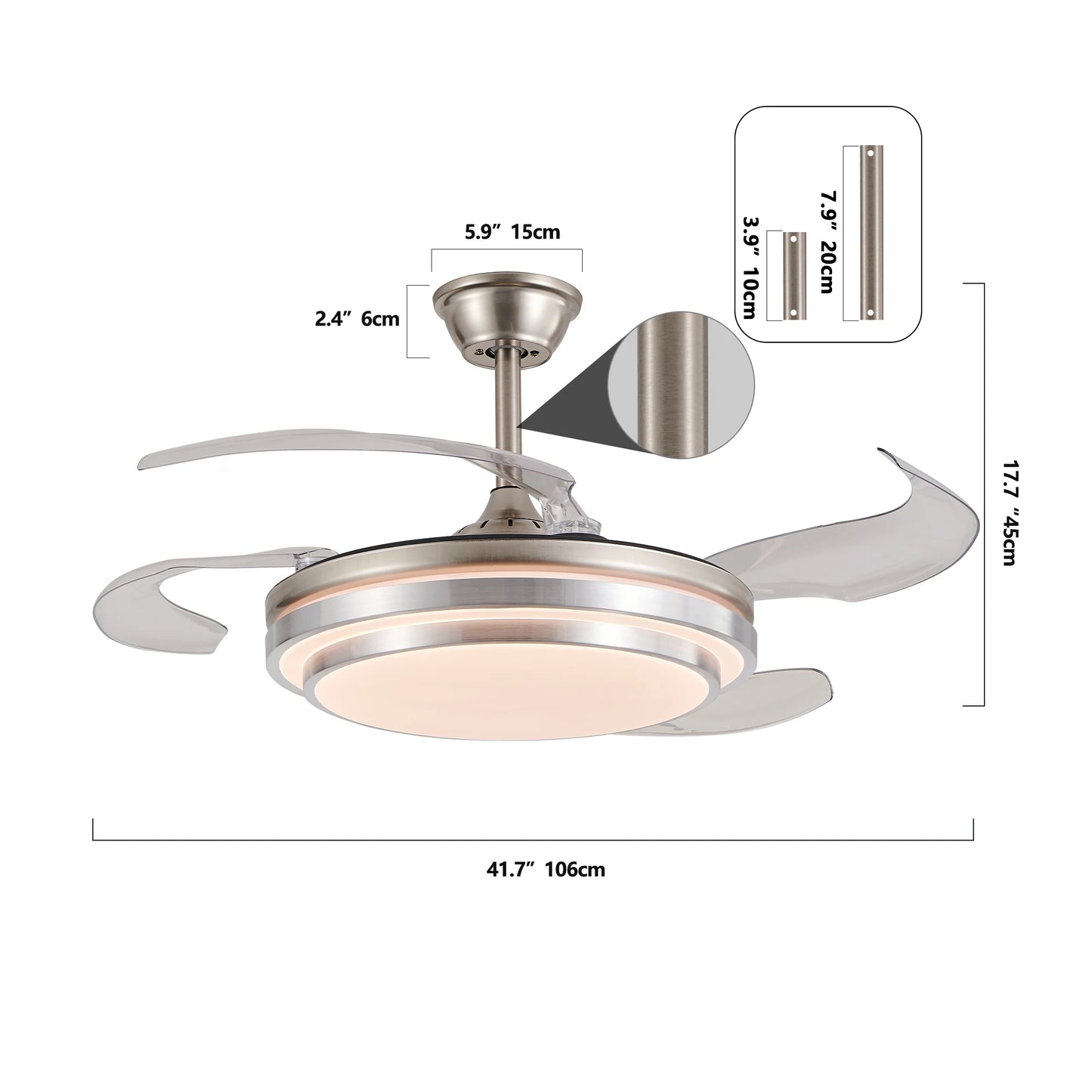 ARLGSITE Modern LED Ceiling Fan With Retractable Blades And Remote