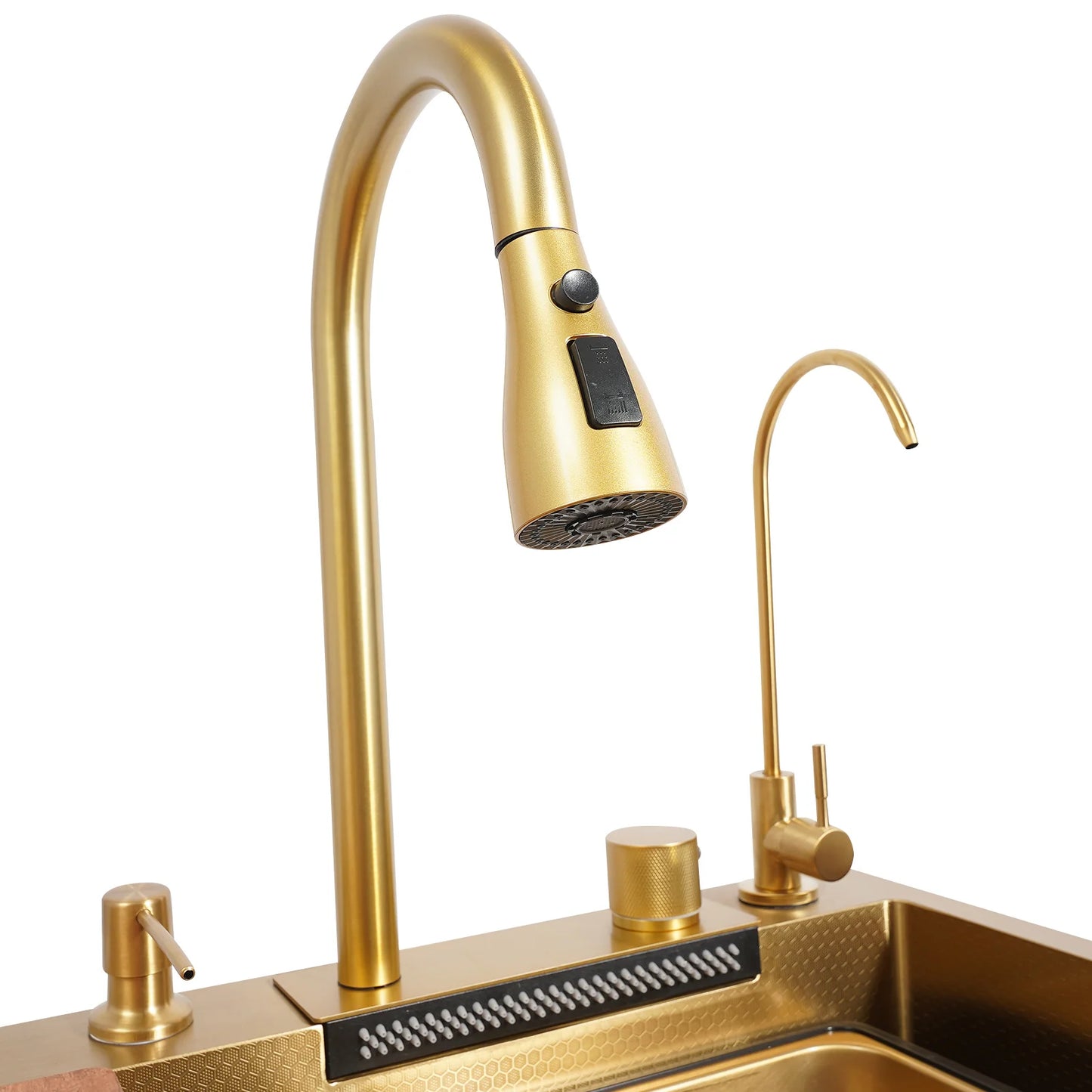 Bymaocar Drop In Waterfall Kitchen Sink Stainless Steel Glass Rinser
