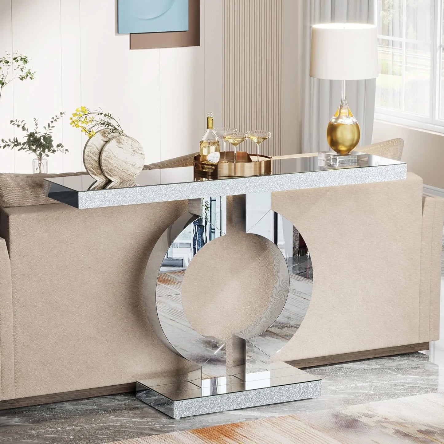 Little Tree Mirrored Console Table With O Shaped Base Entryway