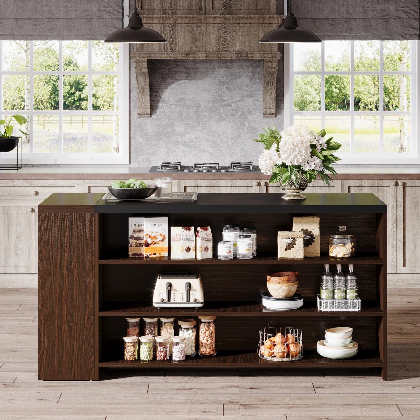 Tribesigns Farmhouse Kitchen Island With Storage Five Shelves