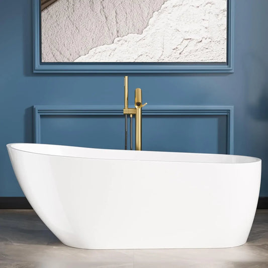 Freestanding Acrylic Soaking Bathtub With Chrome Drain And Overflow