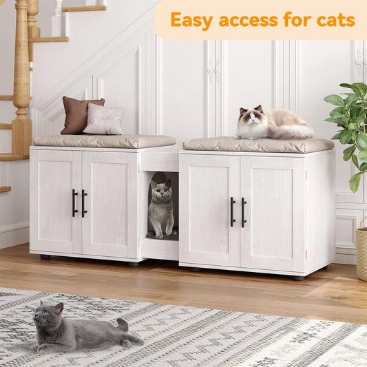 HiMISSCN Double Room Cat Litter Box Enclosure For 2 Cats
