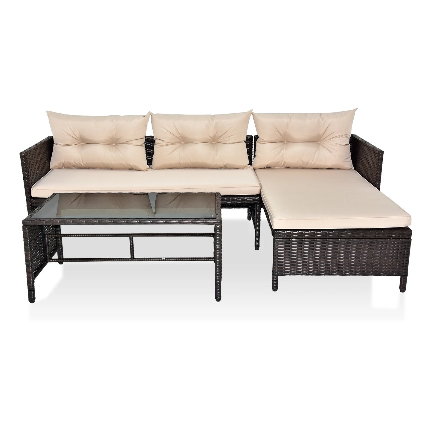 3 Piece Outdoor PE Rattan Furniture Set For Patio Cushions