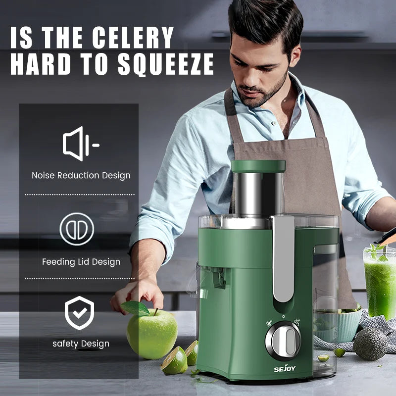 SEJOY Compact Fruits Juicer 500W With Wide Mouth Feed Chute
