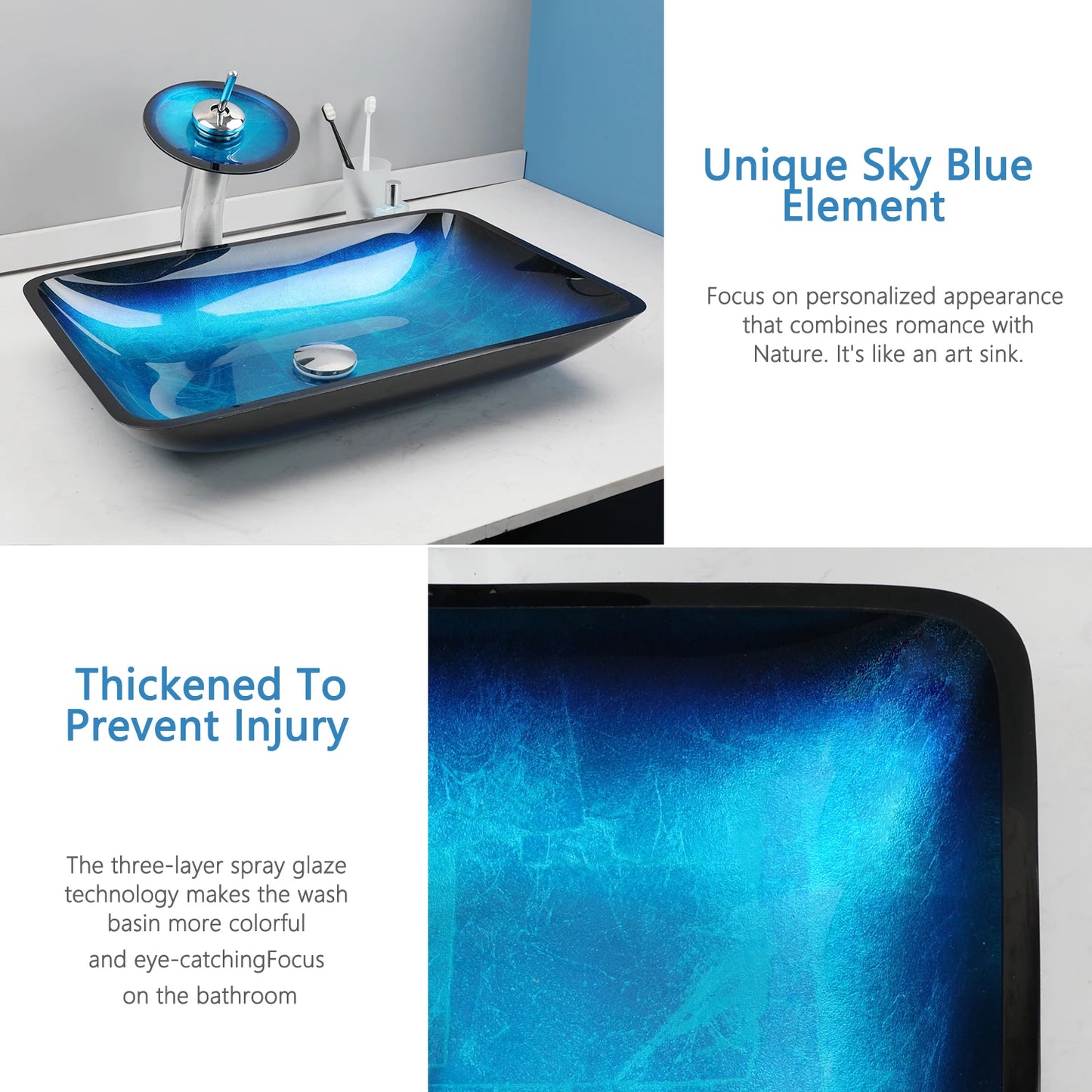YANKSMART Tempered Glass Basin Sink With Faucet Set For Bathroom