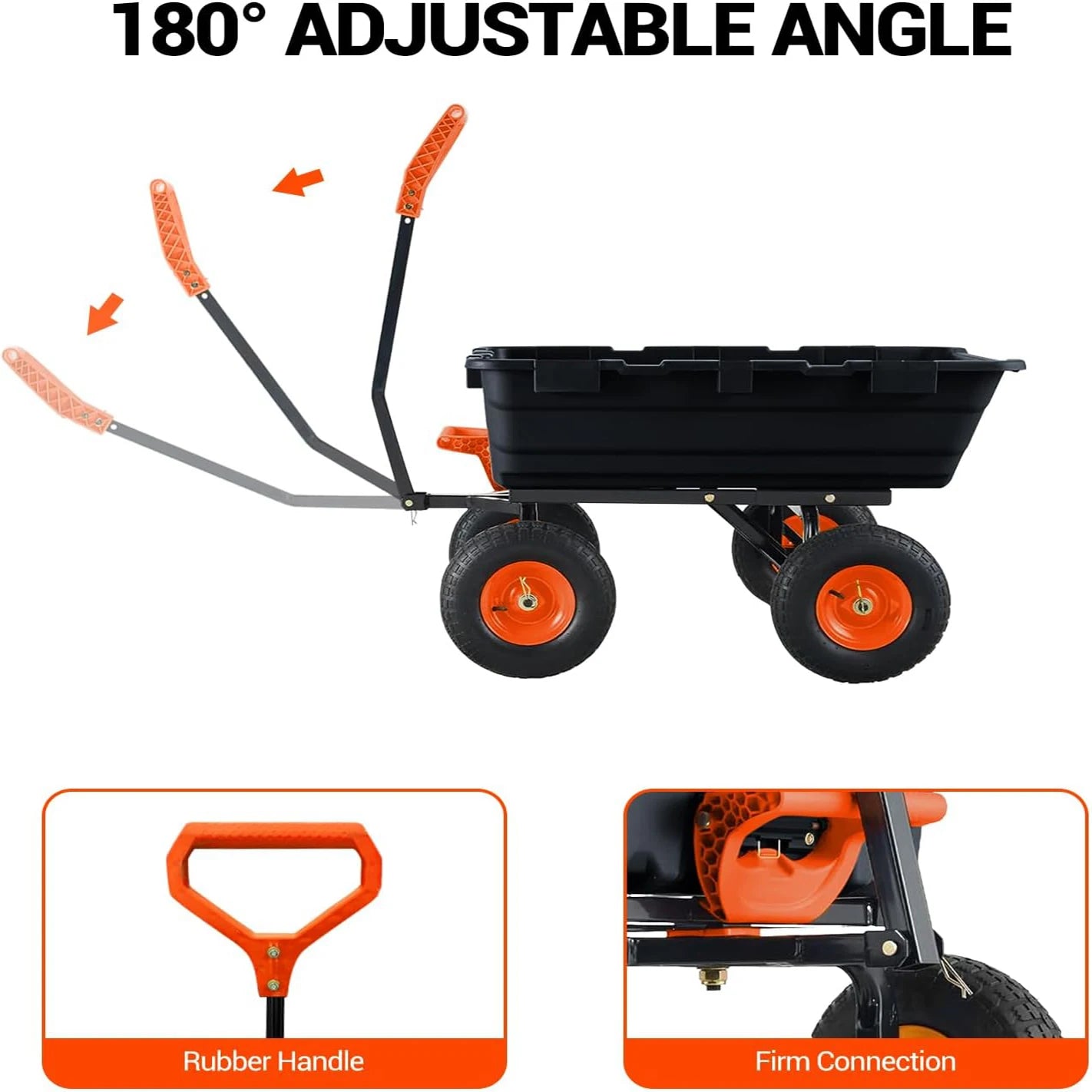 Heavy Duty Dump Cart With Quick Release Dumping No Flat Tires 600 Pound Capacity