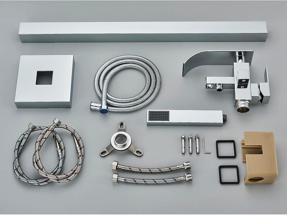 Poqihy Chrome Floor Mounted Bathtub Shower Faucet Waterfall Spout