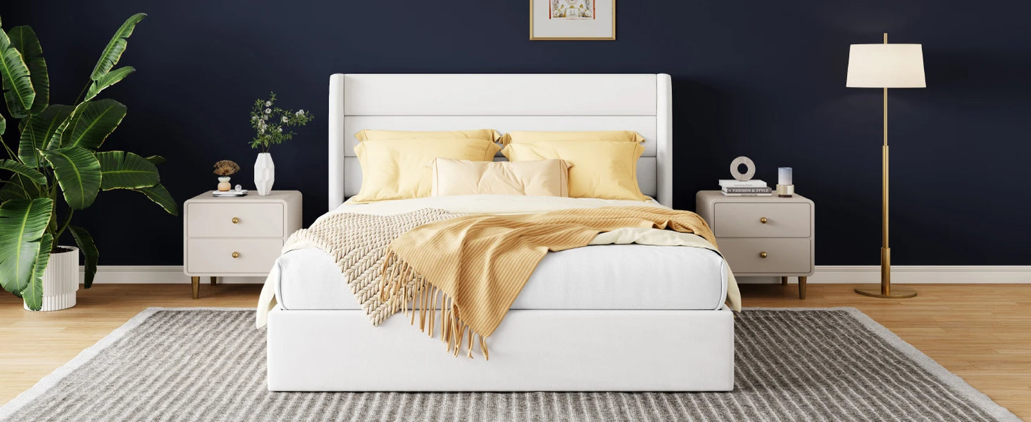 HOOMIC Lift Up Storage Bed With Wingback Headboard