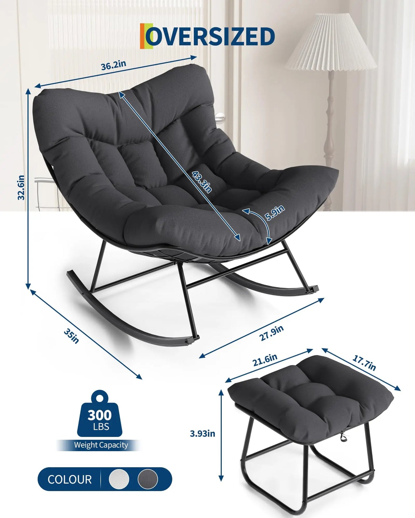 HiMISS Papasan Rocking Chair With Ottoman Outdoor Egg Rocker