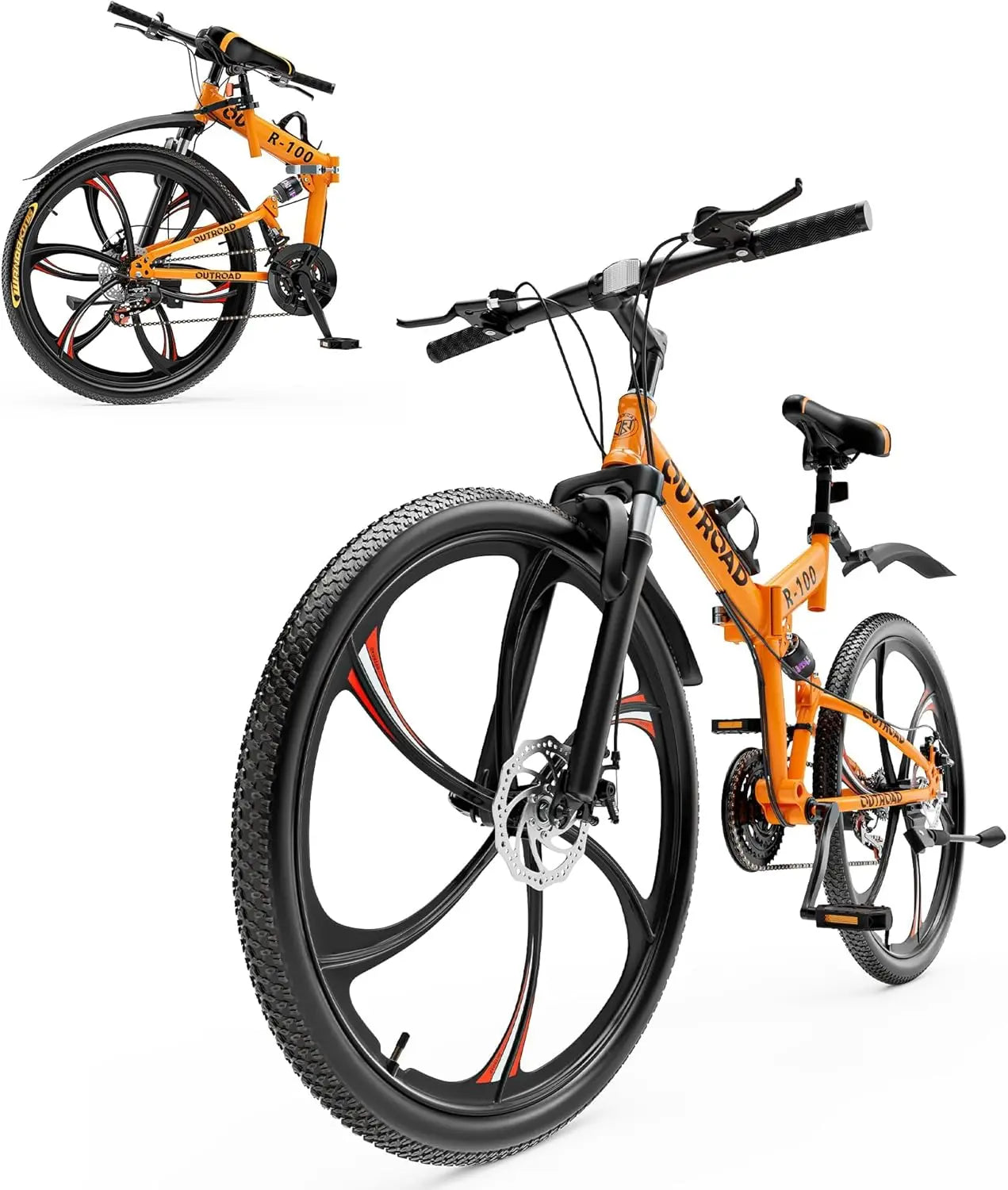 Folding Mountain Bike 21 Speed Drivetrain Dual Suspension And Disc Brakes