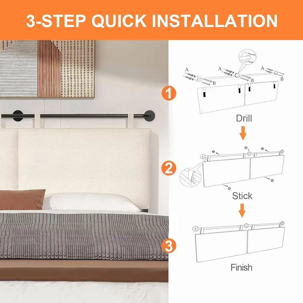 Wall Mounted Bed Board With Linen Upholstery Headboard