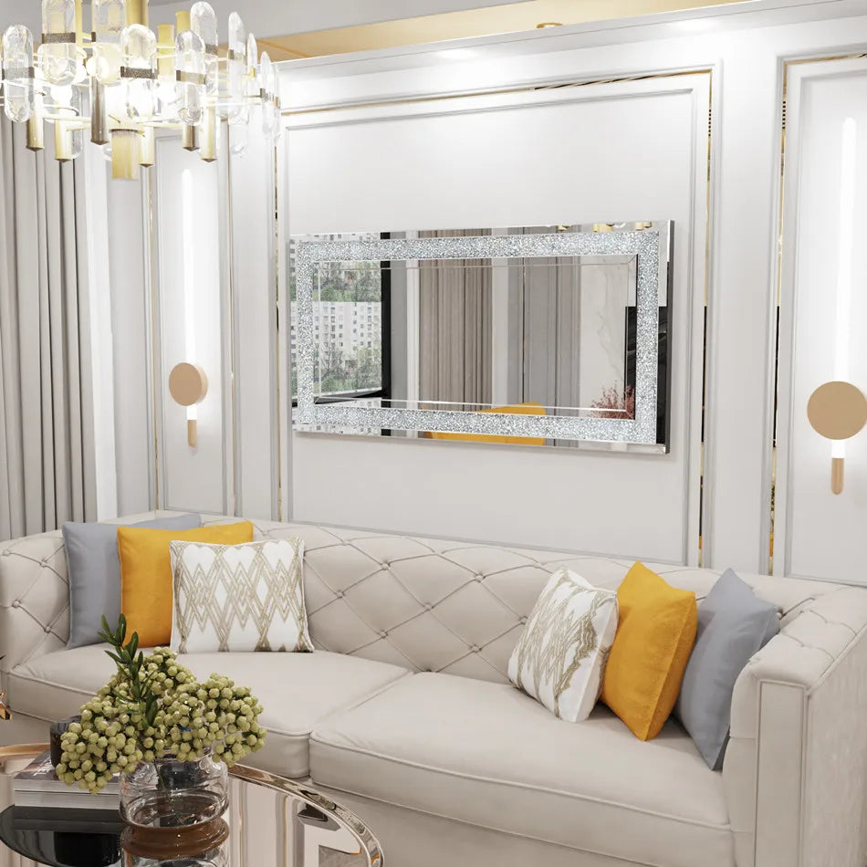 LUVODI Crystal Rhinestone Frameless Wall Vanity Mirror