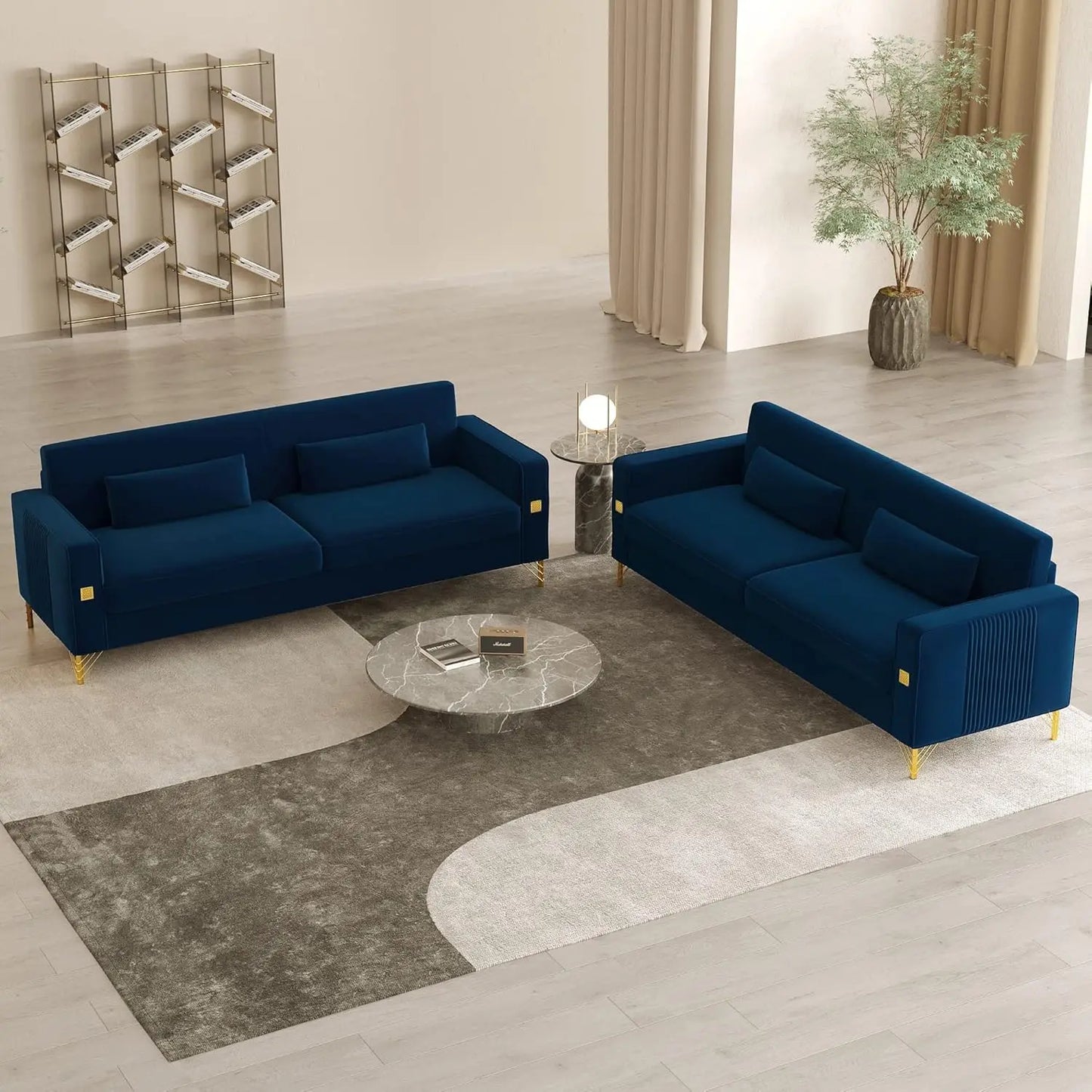 Velvet Sofa Set Modern Loveseat With Pillows